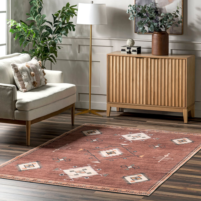 Poppy Persian Machine Washable Rug in Brick Color