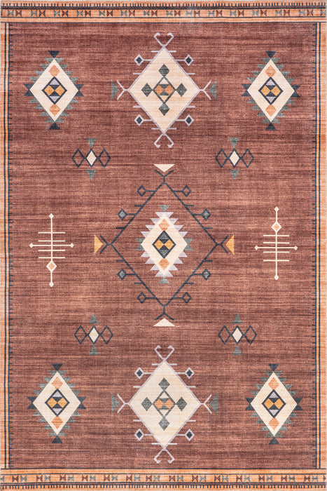 Poppy Persian Machine Washable Rug in Brick Color