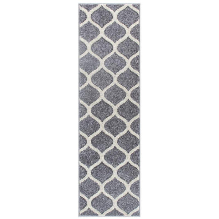 Portland 1095 1 Modern Geometric Arabesque Trellis Carved Flat-Pile Grey/Cream Runner