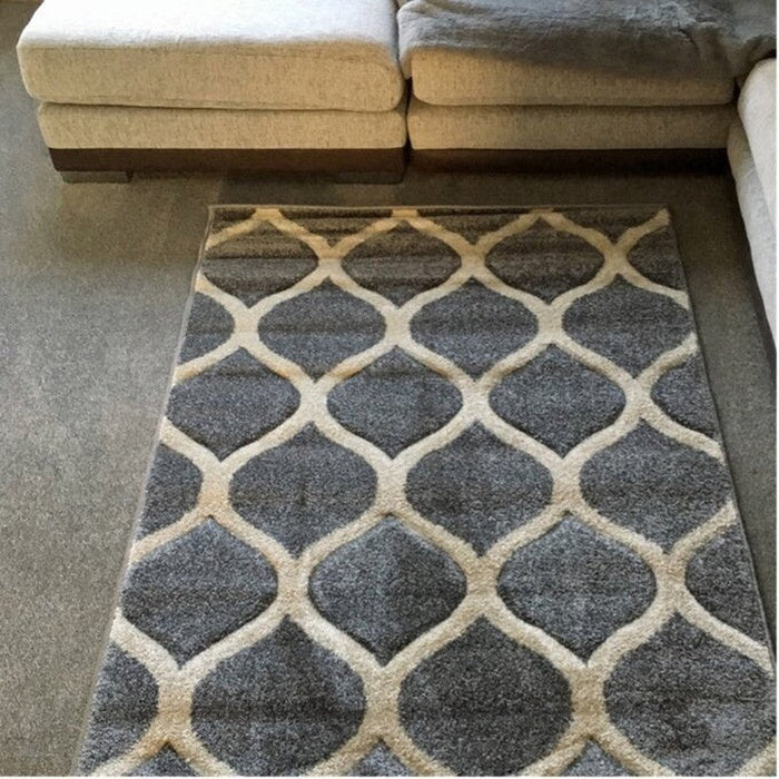 Portland 1095 1 Modern Geometric Arabesque Trellis Carved Short-Pile Grey/Cream Rug