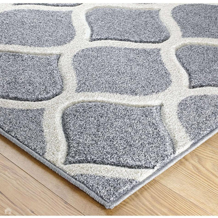 Portland 1095 1 Modern Geometric Arabesque Trellis Carved Short-Pile Grey/Cream Rug