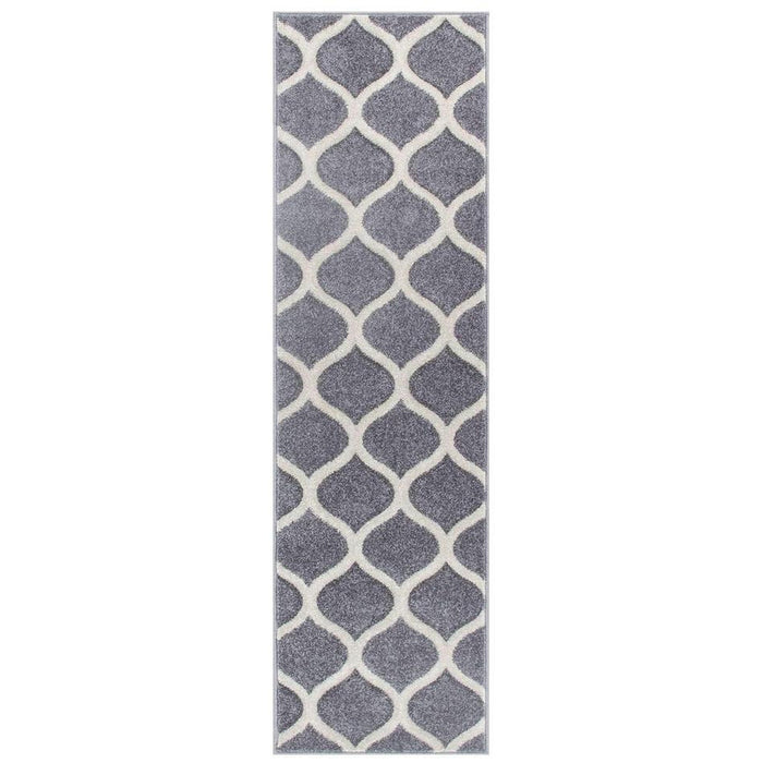 Portland 1095 1 Modern Geometric Arabesque Trellis Carved Short-Pile Grey/Cream Rug
