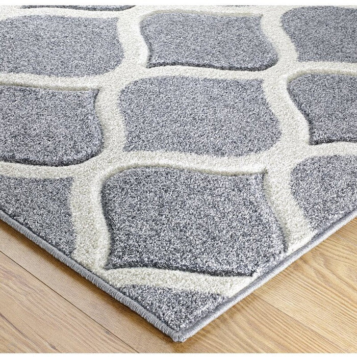 Portland 1095 1 Modern Geometric Arabesque Trellis Carved Short-Pile Grey/Cream Rug
