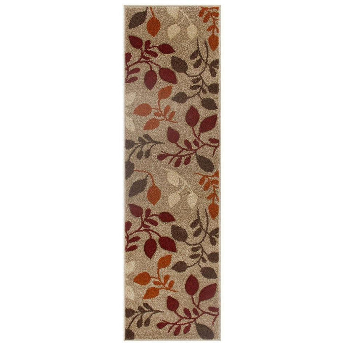 Runner Portland 1096 M moderno a pelo piatto con foglie floreali intagliate beige/crema/rosso/terra