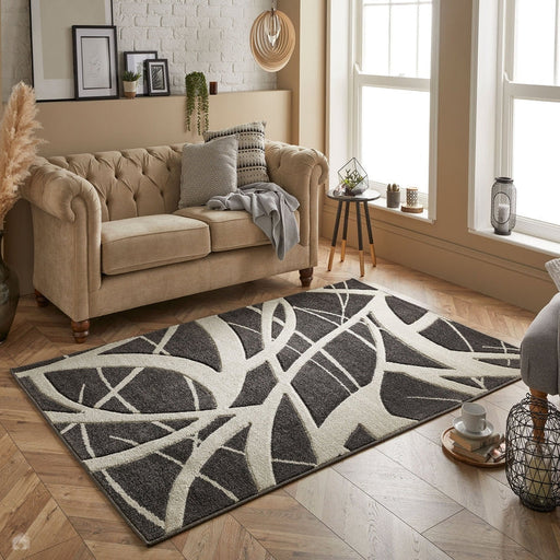 Portland 57 E Modern Geometric Carved Short-Pile Charcoal/Cream Rug