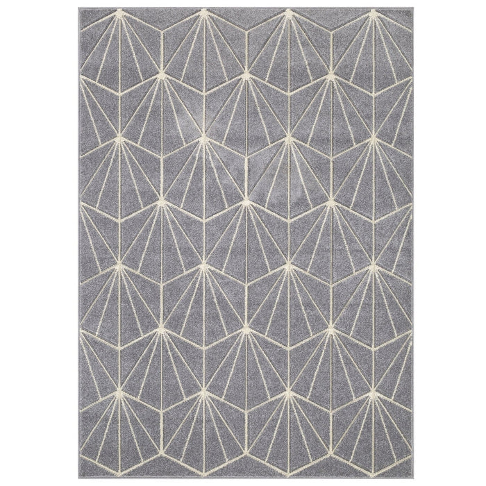 Portland 750 N Modern Geometric Carved Short-Pile Grey/Cream Rug
