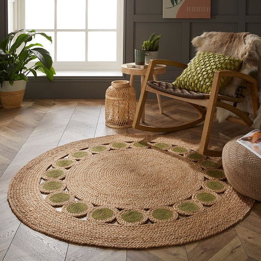 Prestwich Braided Jute Natural/Olive Green Round Rug