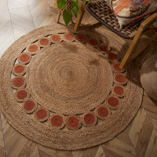 Prestwich Braided Jute Natural/Orange Round Rug