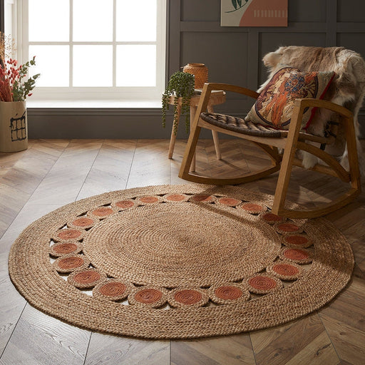 Prestwich Braided Jute Natural/Orange Round Rug