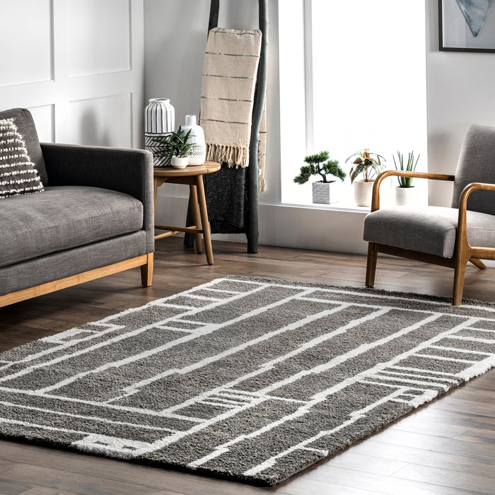 Priscilla Grey Linear Maze Area Rug 160x230 cm