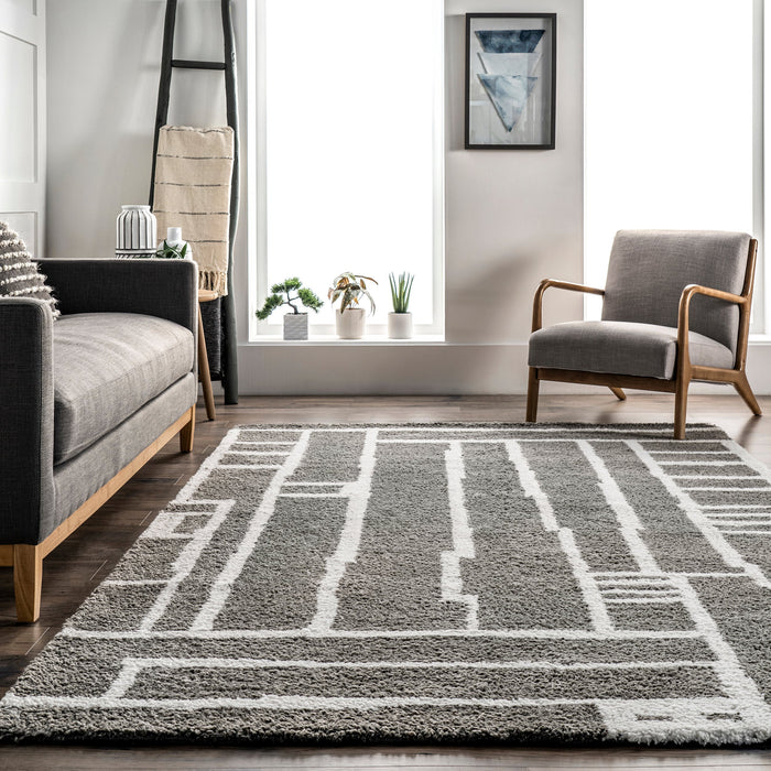 Priscilla Grey Linear Maze Area Rug 160x230 cm