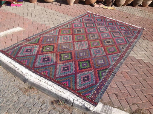 Fialové turecké koberec Kilim 317 cm x 183 cm ručne vyrábané vinobranie