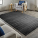 Pyramid Modern Geometric Carved Subtle Ribbed Stripe Hi-Low Textured Soft Charcoal/Grey/Yellow Rug