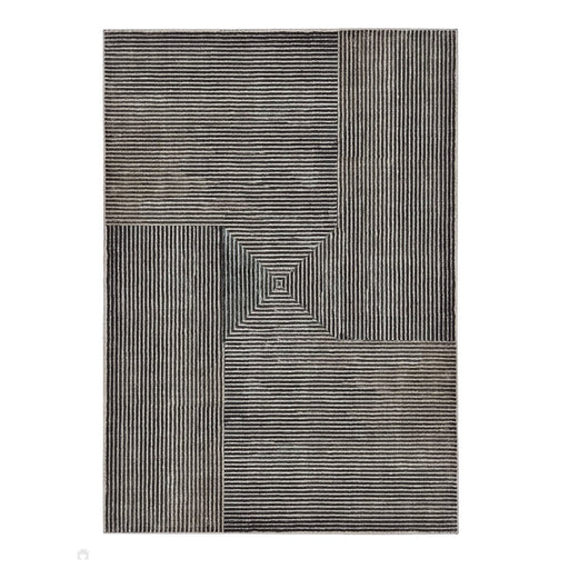 Pyramid Modern Geometric Carved Subtle Ribbed Stripe Hi-Low Textured Soft Charcoal/Grey/Yellow Rug