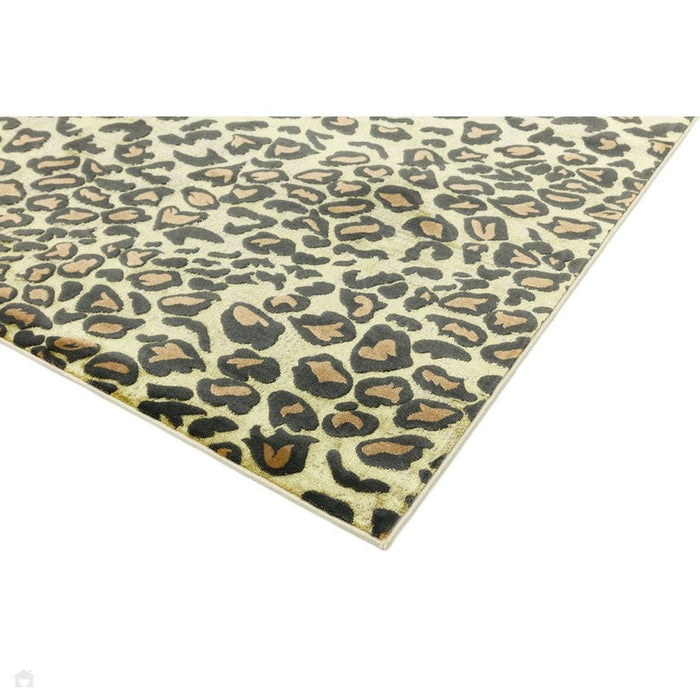 Quantum QU01 Modern Leopard Print Metallic Shimmer Flat Pile Gold/Brown/Black/Green/Grey Rug