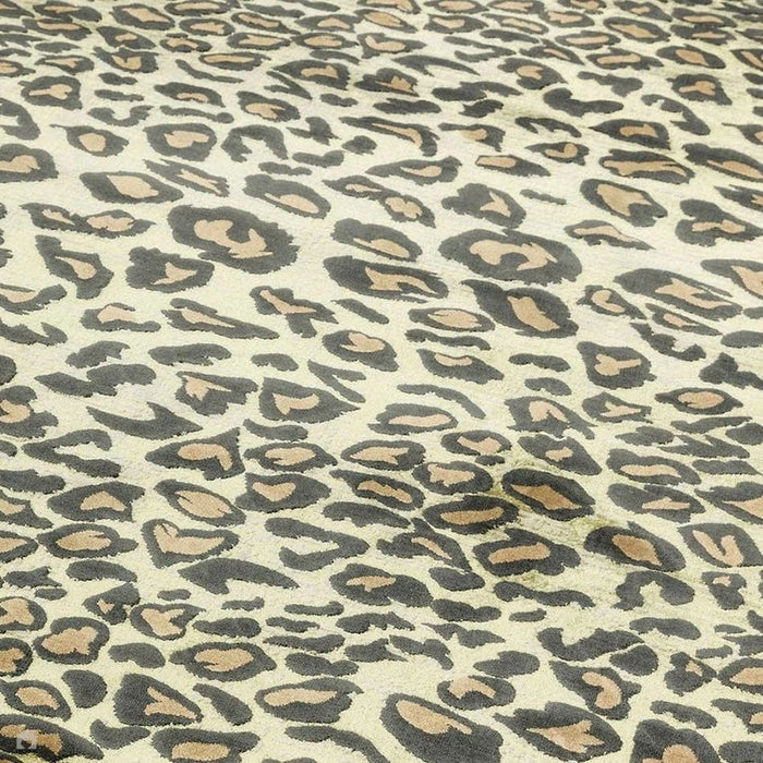 Quantum QU01 Modern Leopard Print Metallic Shimmer Flat Pile Gold/Brown/Black/Green/Grey Rug