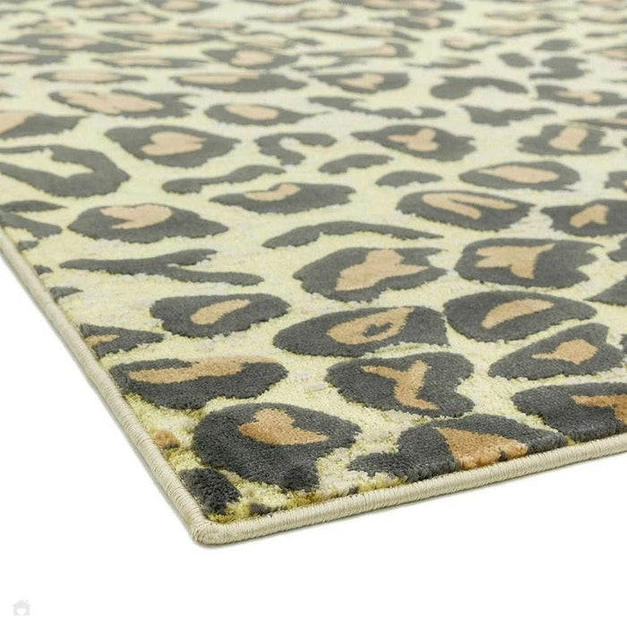 Quantum QU01 Modern Leopard Print Metallic Shimmer Flat Pile Gold/Brown/Black/Green/Grey Rug