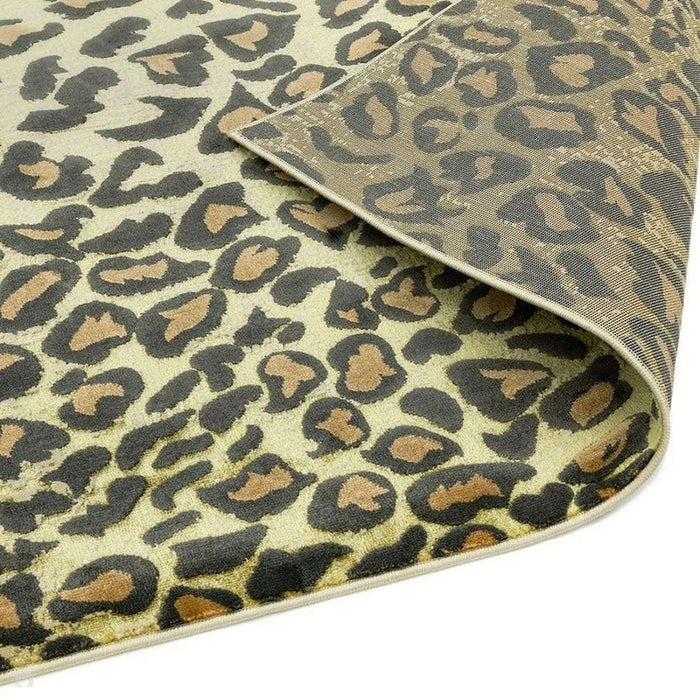 Quantum QU01 Modern Leopard Print Metallic Shimmer Flat Pile Gold/Brown/Black/Green/Grey Rug