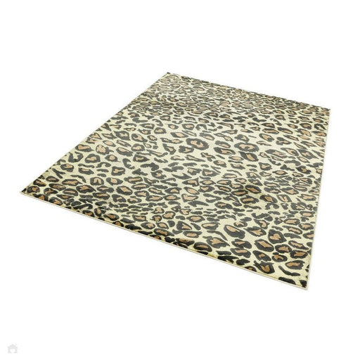 Quantum QU01 Modern Leopard Print Metallic Shimmer Flat Pile Gold/Brown/Black/Green/Grey Rug