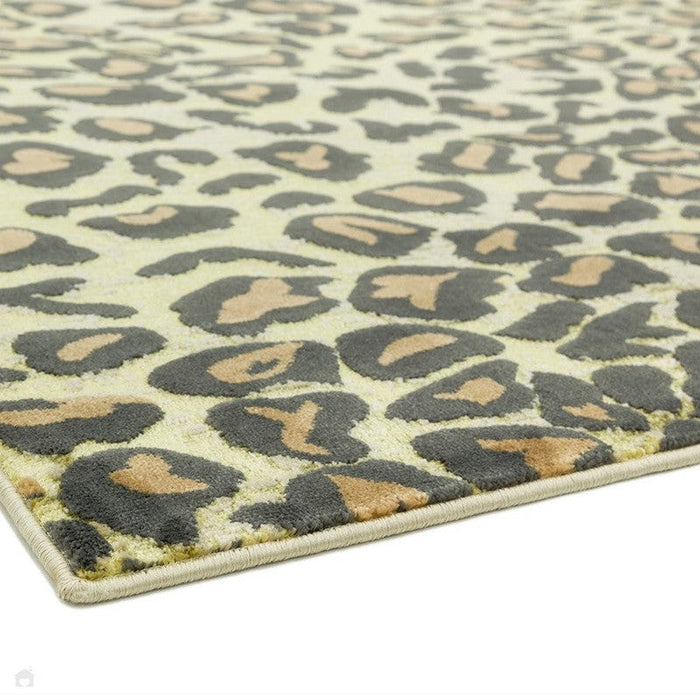 Quantum QU01 Modern Leopard Print Metallic Shimmer Flat Pile Gold/Brown/Black/Green/Grey Rug