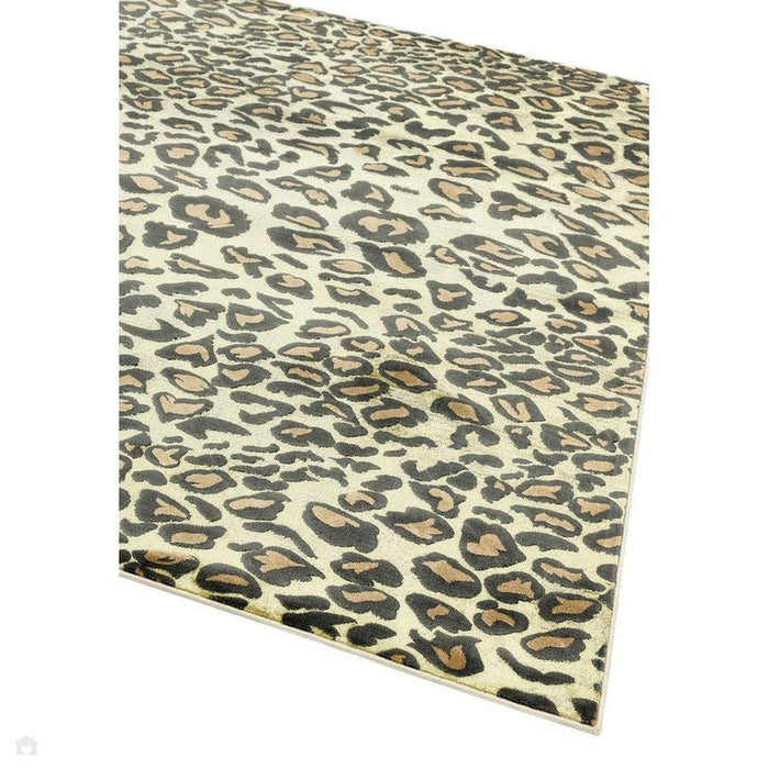 Quantum QU01 Modern Leopard Print Metallic Shimmer Flat Pile Gold/Brown/Black/Green/Grey Rug