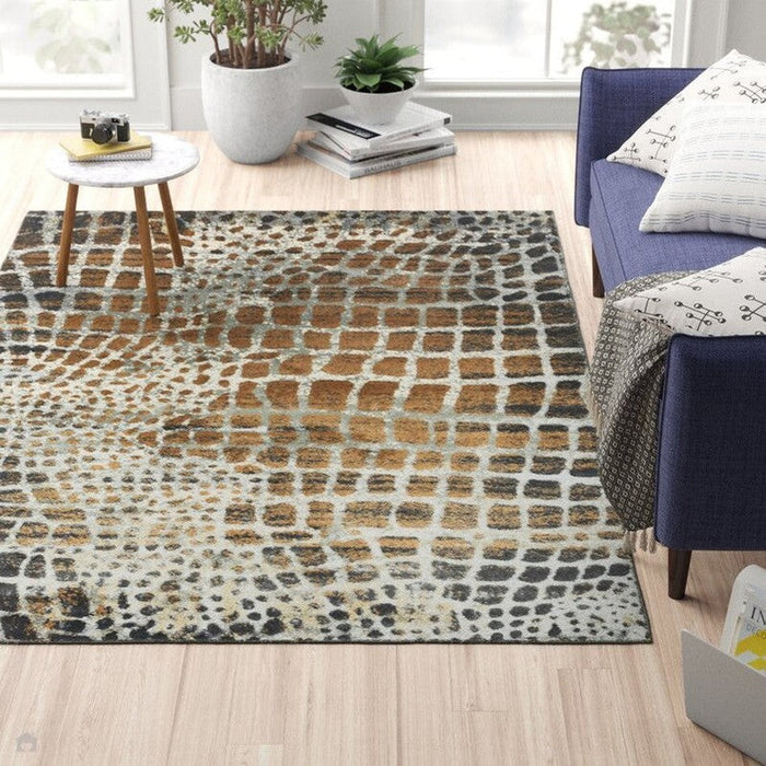 Quantum QU02 modern giraffeprint metallic glanzend platpolig zilver/bruin vloerkleed