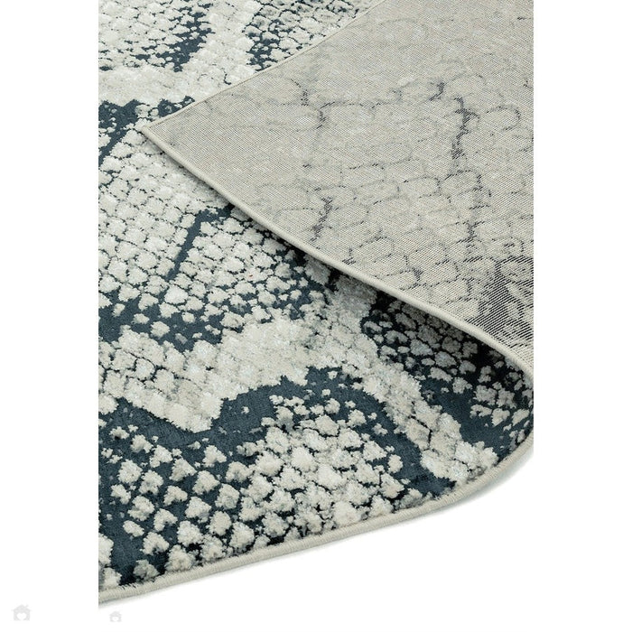 Quantum QU03 Modern Snake Print Metallic Shimmer Flat Pile Black/Grey/Cream Rug