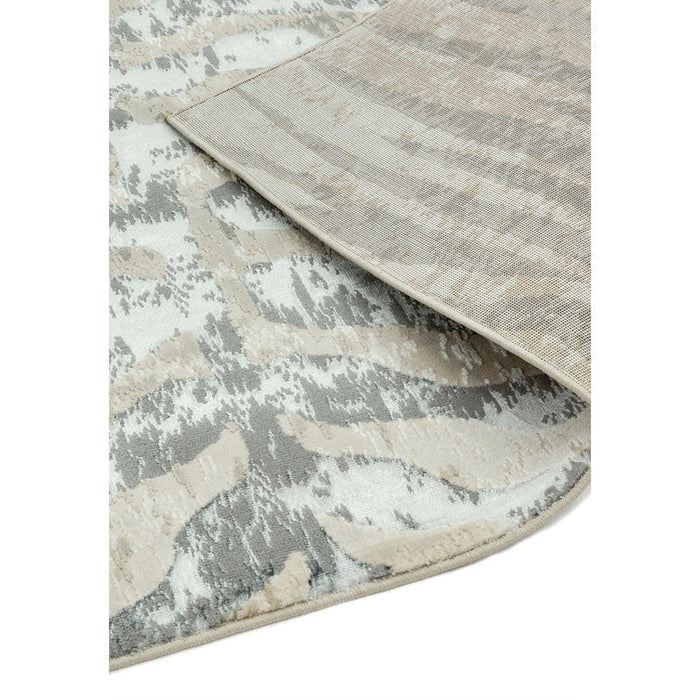 Quantum QU04 Modern Zebra Print Metallic Shimmer Flat Pile Grey/Silver/Cream Rug