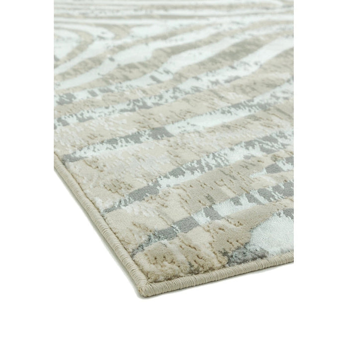 Quantum QU04 Modern Zebra Print Metallic Shimmer Flat Pile Grey/Silver/Cream Rug