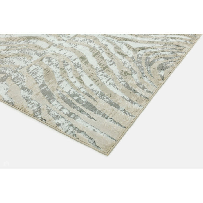 Quantum QU04 Modern Zebra Print Metallic Shimmer Flat Pile Grey/Silver/Cream Rug