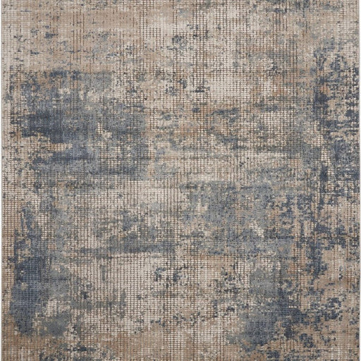 Cava QUA02 Runner a pelo piatto blu/beige ad alta densità con texture morbida effetto invecchiato moderno astratto