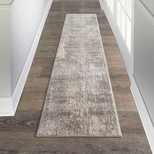 Quarry QUA03 Modern Abstract Distressed Soft Textured High-Density Flat Pile Beige/Grey Runner