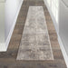 Quarry QUA03 Modern Abstract Distressed Soft Textured High-Density Flat Pile Beige/Grey Runner