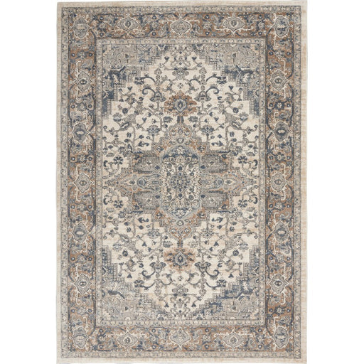 Quarry QUA05 Traditional Persian Vintage Distressed Medallion Border Textured High-Density Low Flat-Pile Ivory/Grey Rug