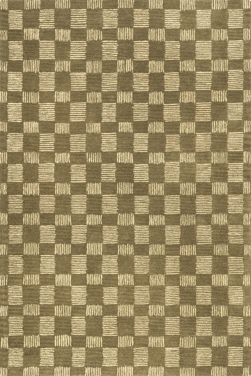 Quince Wool Rug in Olive with Graphical Check Pattern