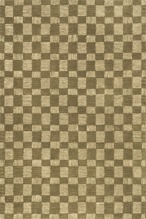 Quince Wool Rug with Checked Pattern in Olive Green