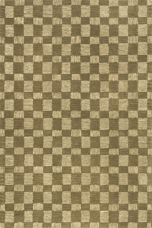 Quince Wool Rug with Checked Pattern in Olive Green