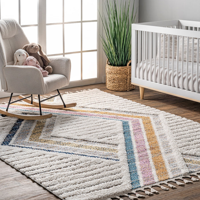 Rainbow Shag Area Rug 120cm Ivory