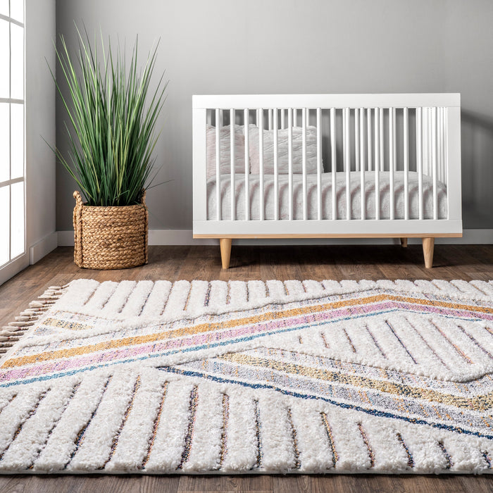 Rainbow Shag Area Rug 120cm Ivory