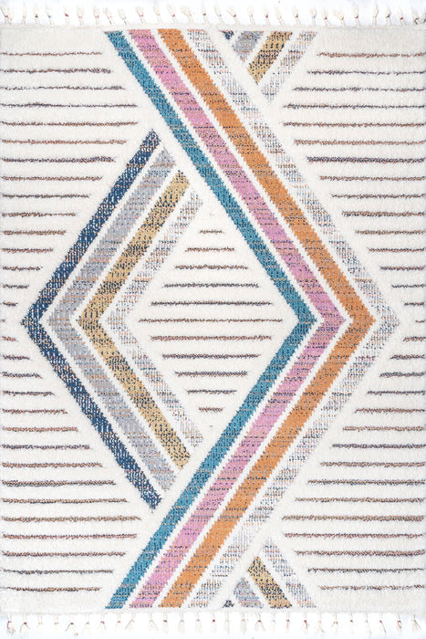 Rainbow Shag Area Rug 120cm Ivory