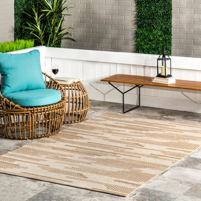 Recycled Beige Striped Indoor Outdoor Area Rug 152x244 cm