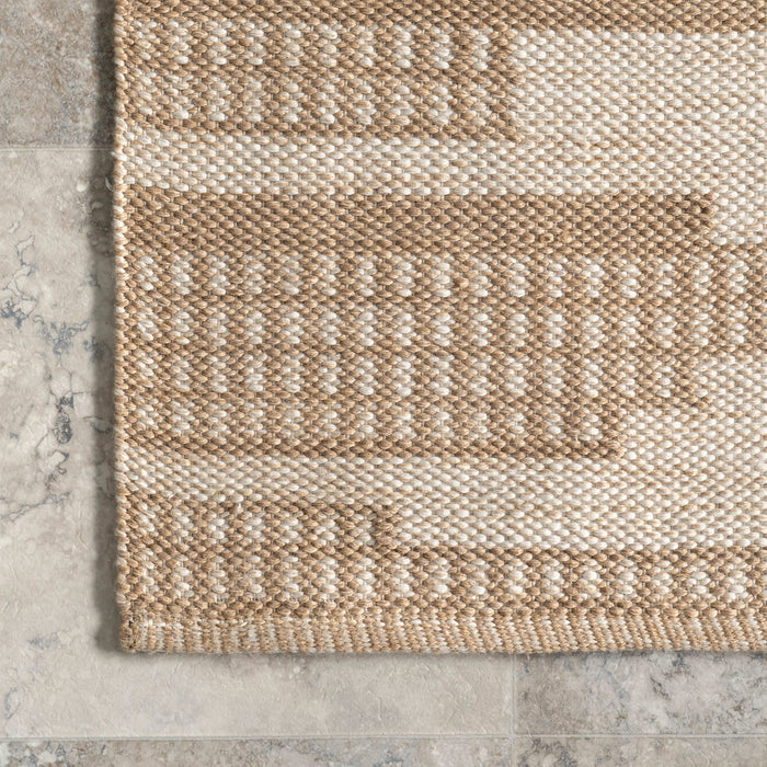 Recycled Beige Striped Indoor Outdoor Area Rug 152x244 cm
