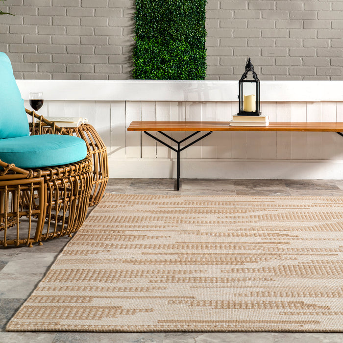 Recycled Beige Striped Indoor Outdoor Area Rug 152x244 cm