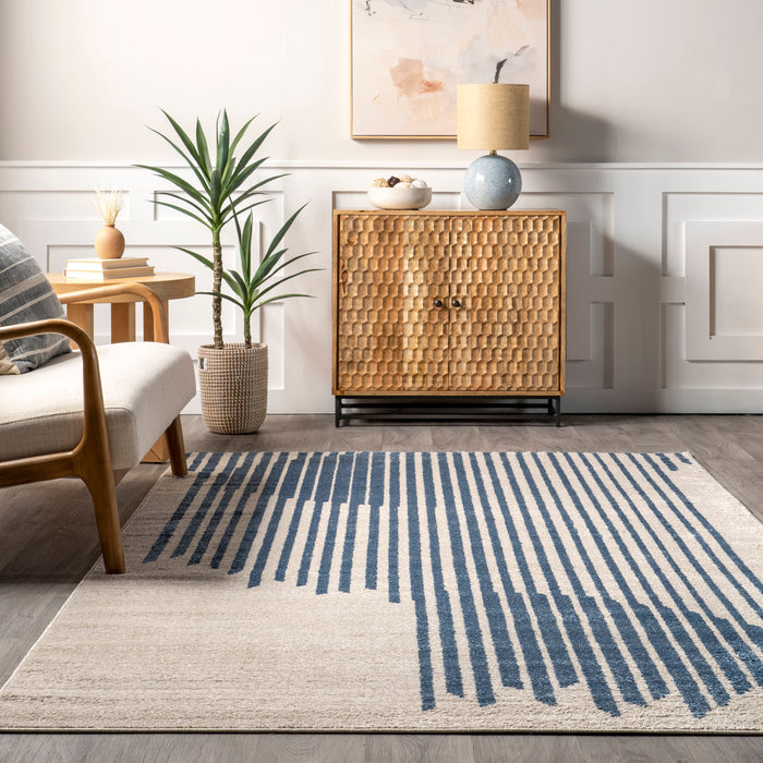 Recycled Blue Striped Area Rug 152x244 cm