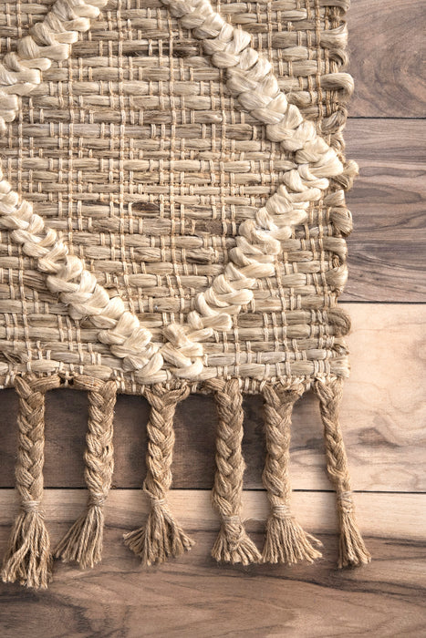 Recycled Cotton Braided Rug With Tassels 150x90 cm