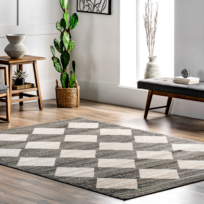 Recycled Grey Checkerboard Area Rug 160x230 cm