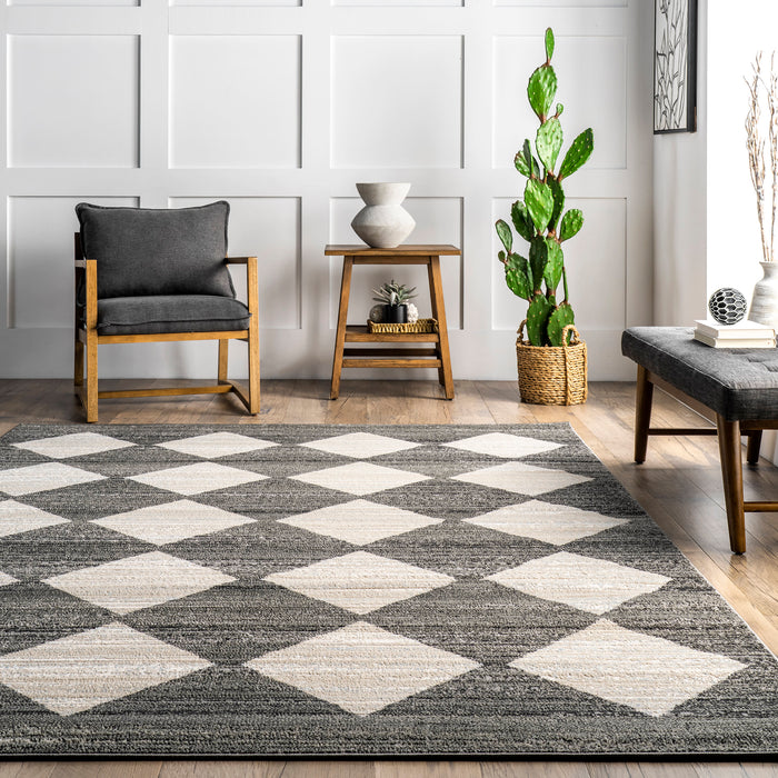Recycled Grey Checkerboard Area Rug 160x230 cm