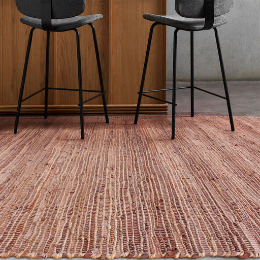 Recycled Leather And Hemp Hand Woven Rug For High Traffic Areas