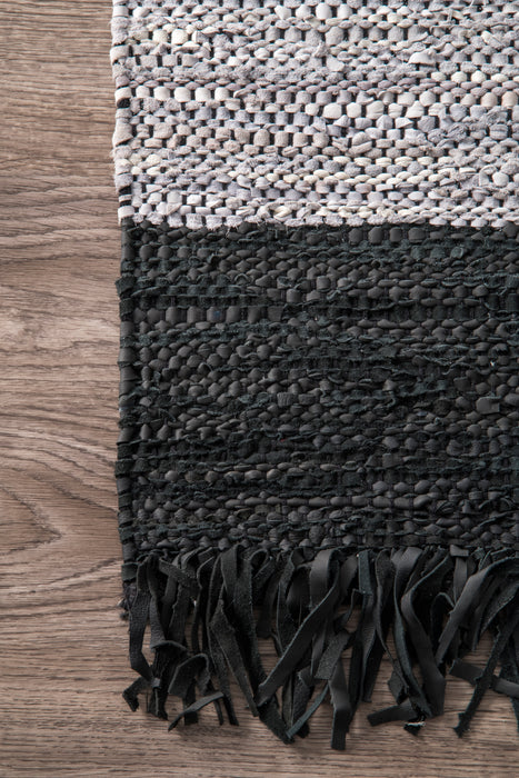 Recycled Leather Fringe Area Rug 160x230 cm Silver