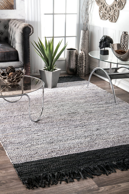 Recycled Leather Tassel Area Rug 160cm